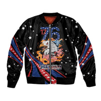 Personalized America History Began 4th of July Bomber Jacket Fire Bald Eagle US Flag