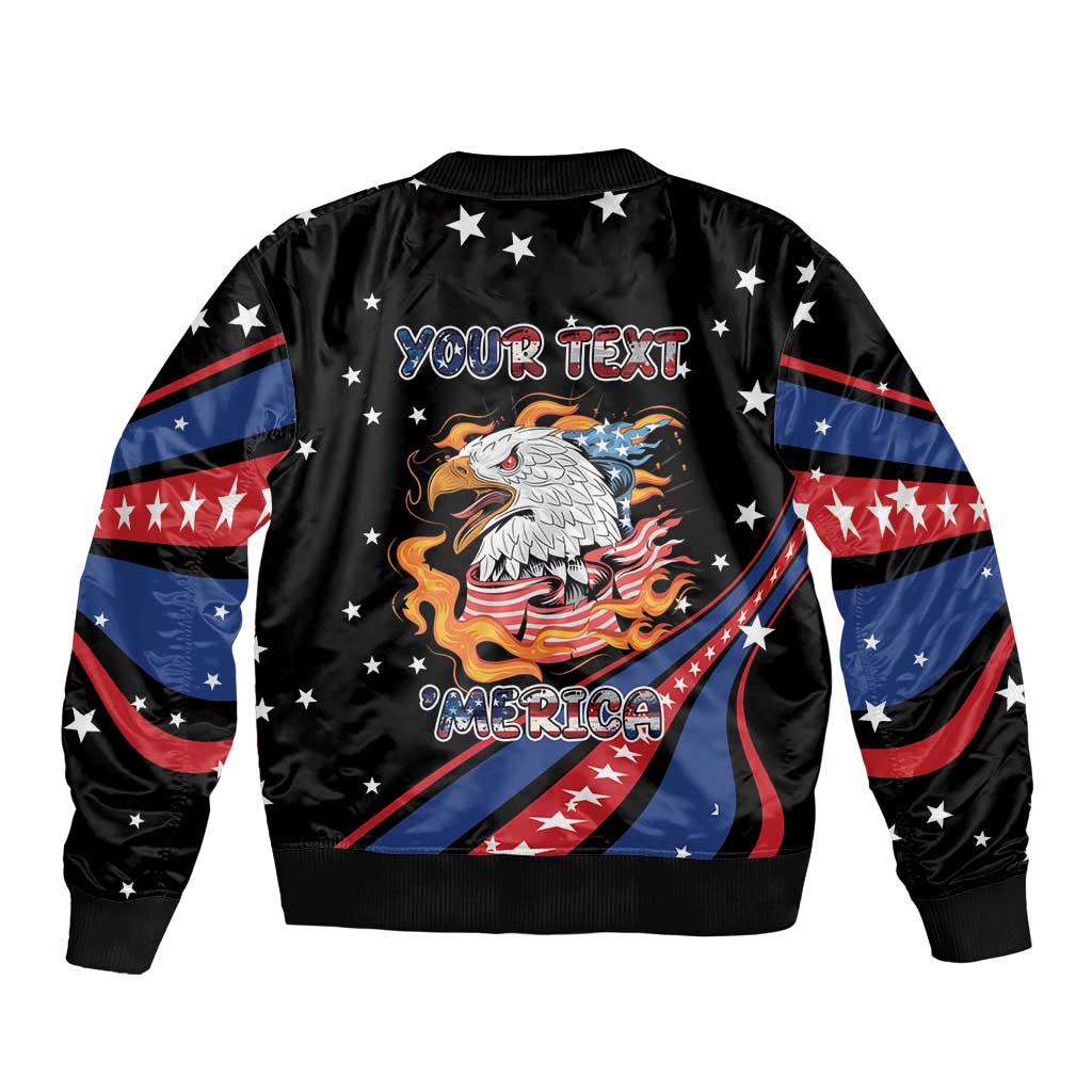 Personalized America History Began 4th of July Bomber Jacket Fire Bald Eagle US Flag