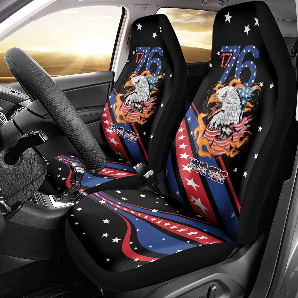 Personalized America History Began 4th of July Car Seat Cover Fire Bald Eagle US Flag