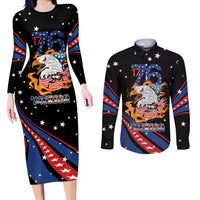 Personalized America History Began 4th of July Couples Matching Long Sleeve Bodycon Dress and Long Sleeve Button Shirt Fire Bald Eagle US Flag