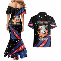 Personalized America History Began 4th of July Couples Matching Mermaid Dress and Hawaiian Shirt Fire Bald Eagle US Flag
