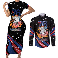 Personalized America History Began 4th of July Couples Matching Short Sleeve Bodycon Dress and Long Sleeve Button Shirt Fire Bald Eagle US Flag