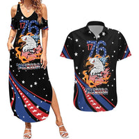 Personalized America History Began 4th of July Couples Matching Summer Maxi Dress and Hawaiian Shirt Fire Bald Eagle US Flag