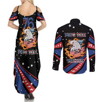Personalized America History Began 4th of July Couples Matching Summer Maxi Dress and Long Sleeve Button Shirt Fire Bald Eagle US Flag