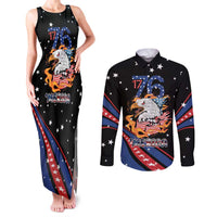 Personalized America History Began 4th of July Couples Matching Tank Maxi Dress and Long Sleeve Button Shirt Fire Bald Eagle US Flag