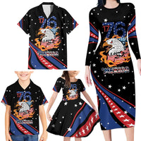 Personalized America History Began 4th of July Family Matching Long Sleeve Bodycon Dress and Hawaiian Shirt Fire Bald Eagle US Flag
