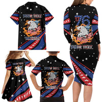 Personalized America History Began 4th of July Family Matching Long Sleeve Bodycon Dress and Hawaiian Shirt Fire Bald Eagle US Flag