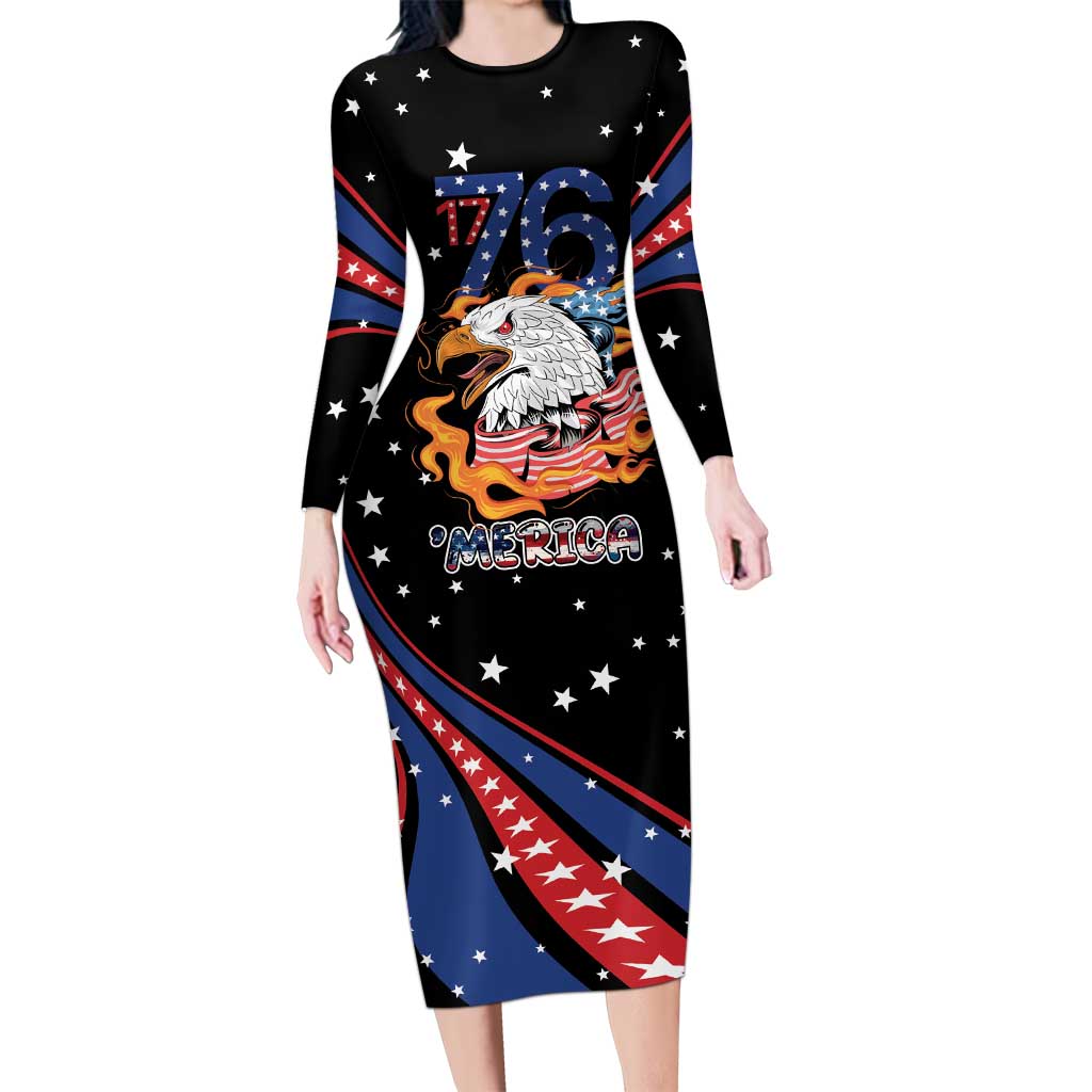 Personalized America History Began 4th of July Family Matching Long Sleeve Bodycon Dress and Hawaiian Shirt Fire Bald Eagle US Flag