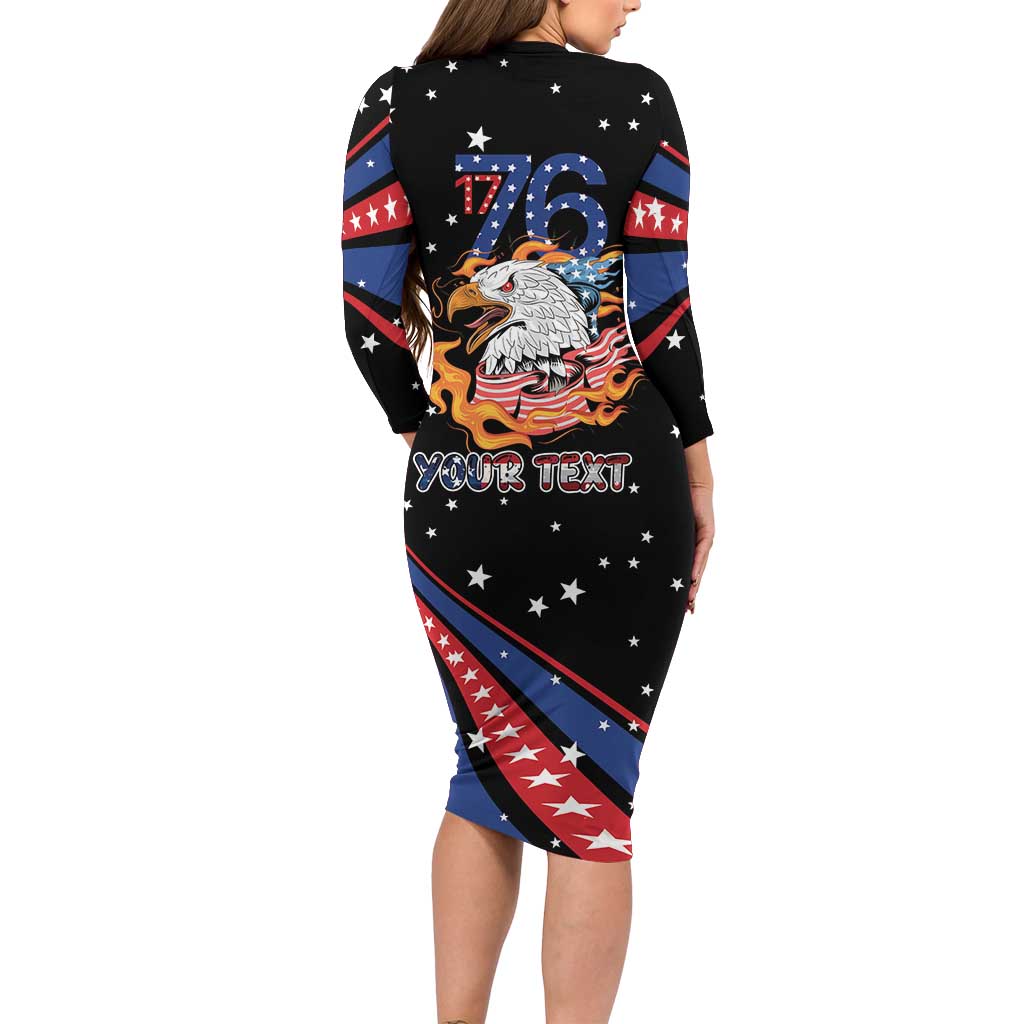 Personalized America History Began 4th of July Family Matching Long Sleeve Bodycon Dress and Hawaiian Shirt Fire Bald Eagle US Flag