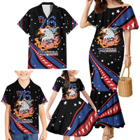 Personalized America History Began 4th of July Family Matching Mermaid Dress and Hawaiian Shirt Fire Bald Eagle US Flag