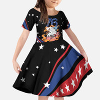 Personalized America History Began 4th of July Family Matching Off The Shoulder Long Sleeve Dress and Hawaiian Shirt Fire Bald Eagle US Flag