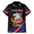 Personalized America History Began 4th of July Family Matching Off The Shoulder Long Sleeve Dress and Hawaiian Shirt Fire Bald Eagle US Flag