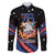 Personalized America History Began 4th of July Family Matching Off The Shoulder Long Sleeve Dress and Hawaiian Shirt Fire Bald Eagle US Flag