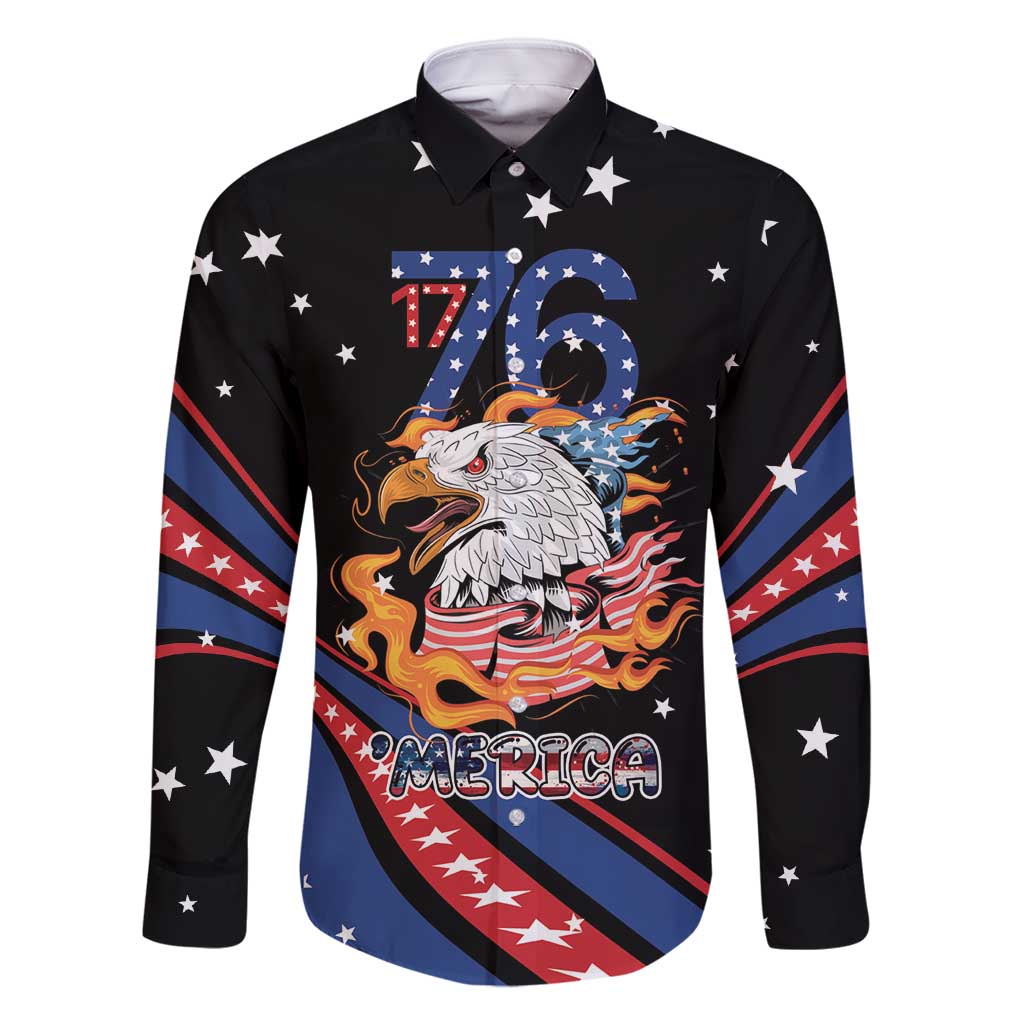 Personalized America History Began 4th of July Family Matching Off Shoulder Short Dress and Hawaiian Shirt Fire Bald Eagle US Flag