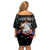 Personalized America History Began 4th of July Family Matching Off Shoulder Short Dress and Hawaiian Shirt Fire Bald Eagle US Flag