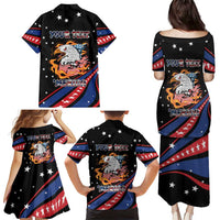 Personalized America History Began 4th of July Family Matching Puletasi and Hawaiian Shirt Fire Bald Eagle US Flag