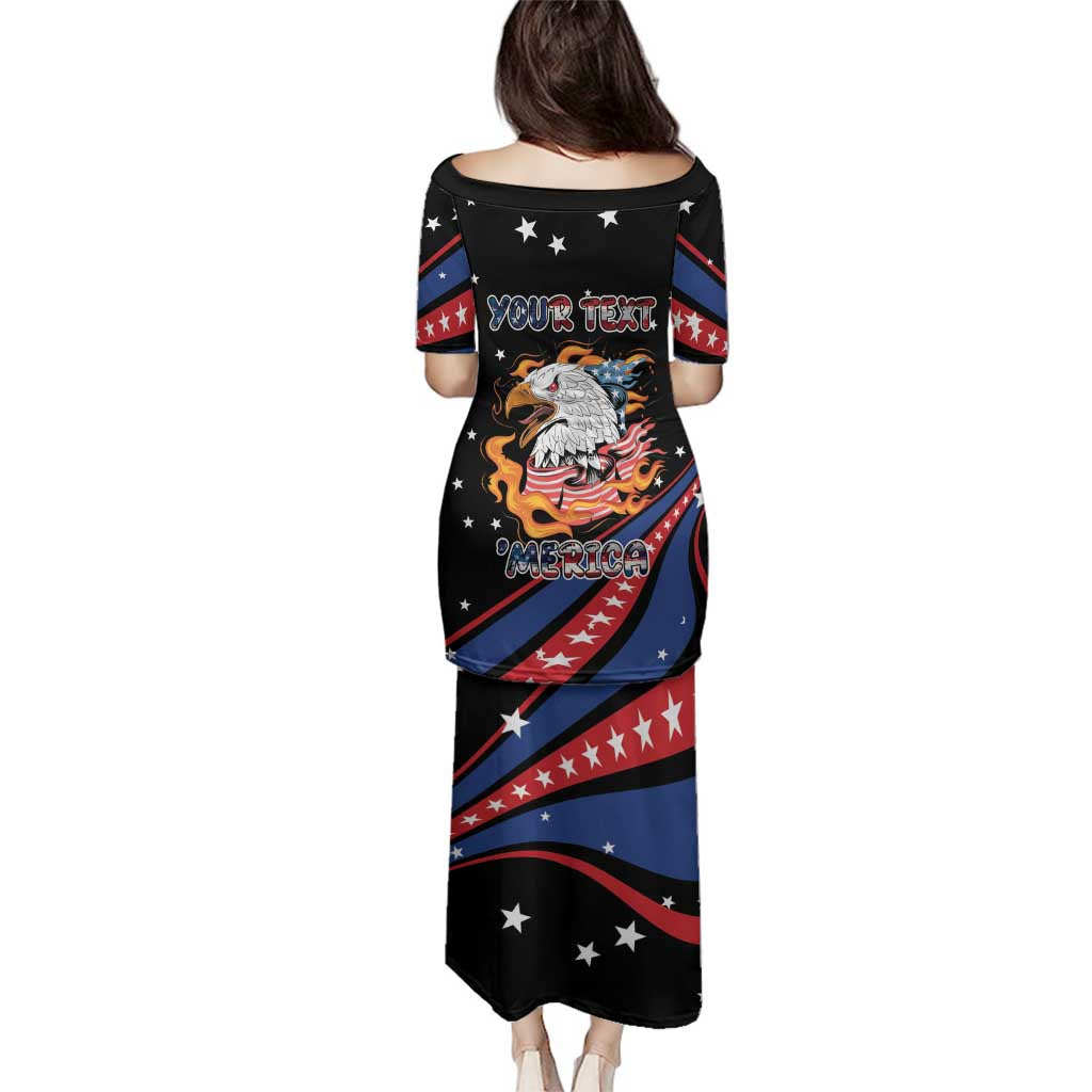 Personalized America History Began 4th of July Family Matching Puletasi and Hawaiian Shirt Fire Bald Eagle US Flag