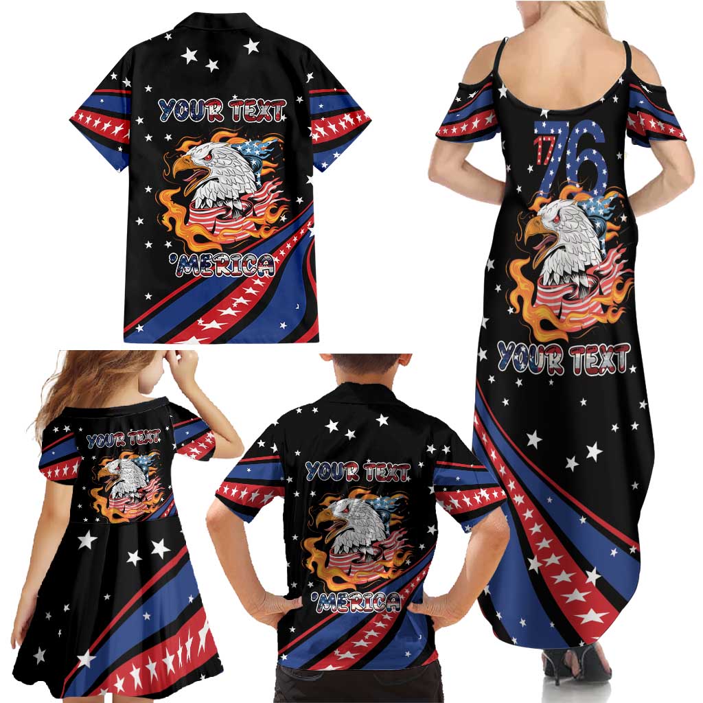 Personalized America History Began 4th of July Family Matching Summer Maxi Dress and Hawaiian Shirt Fire Bald Eagle US Flag