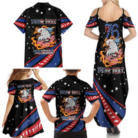 Personalized America History Began 4th of July Family Matching Summer Maxi Dress and Hawaiian Shirt Fire Bald Eagle US Flag