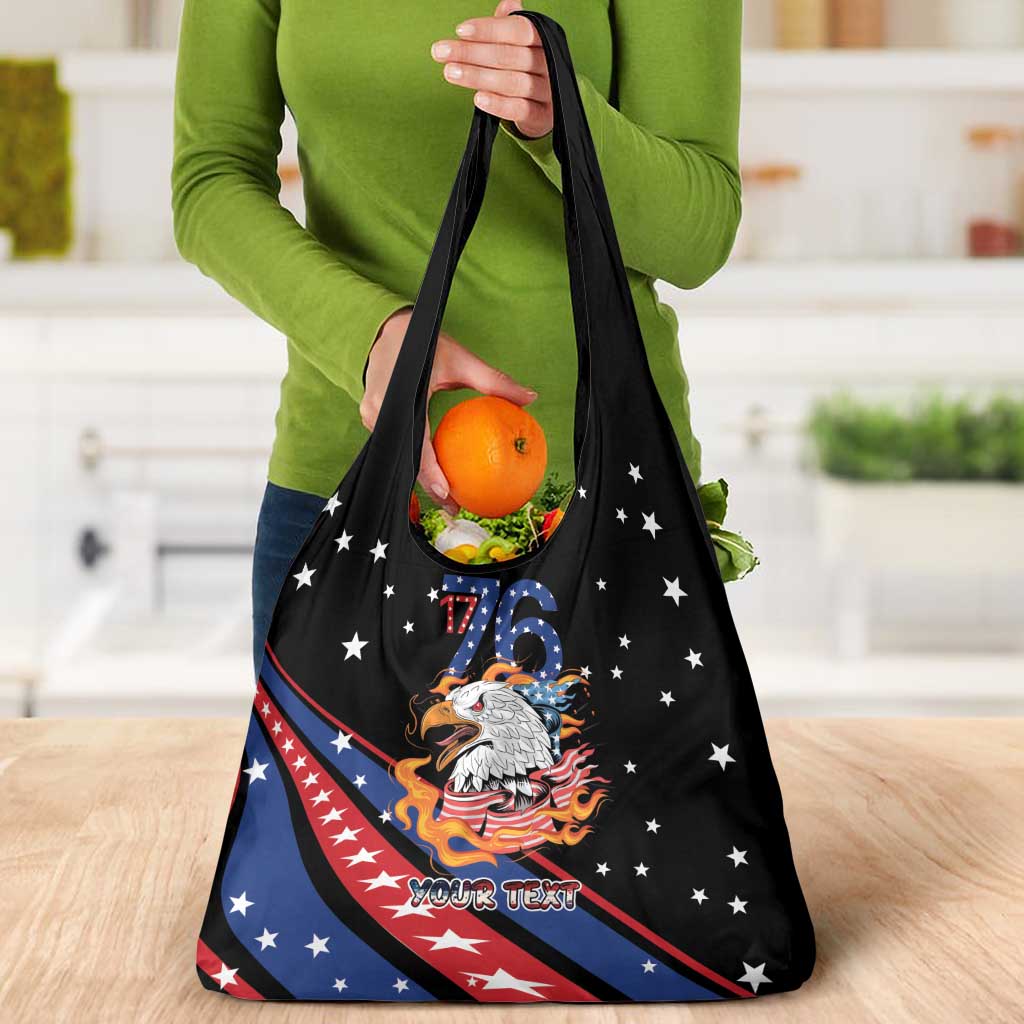 Personalized America History Began 4th of July Grocery Bag Fire Bald Eagle US Flag