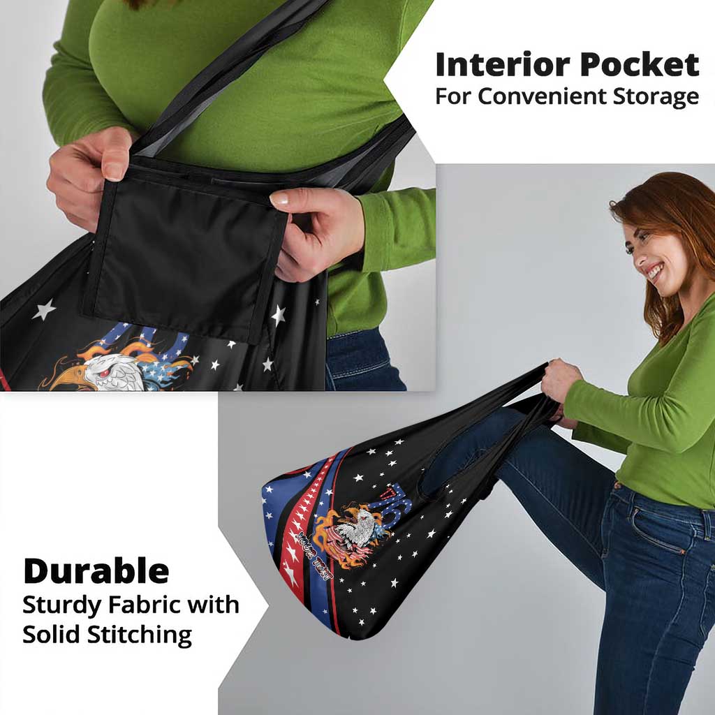 Personalized America History Began 4th of July Grocery Bag Fire Bald Eagle US Flag