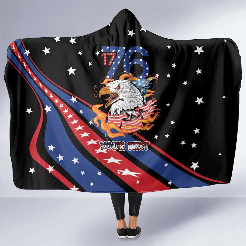 Personalized America History Began 4th of July Hooded Blanket Fire Bald Eagle US Flag