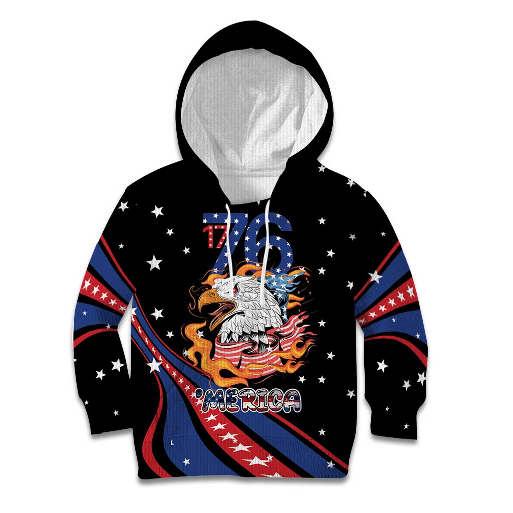 Personalized America History Began 4th of July Kid Hoodie Fire Bald Eagle US Flag