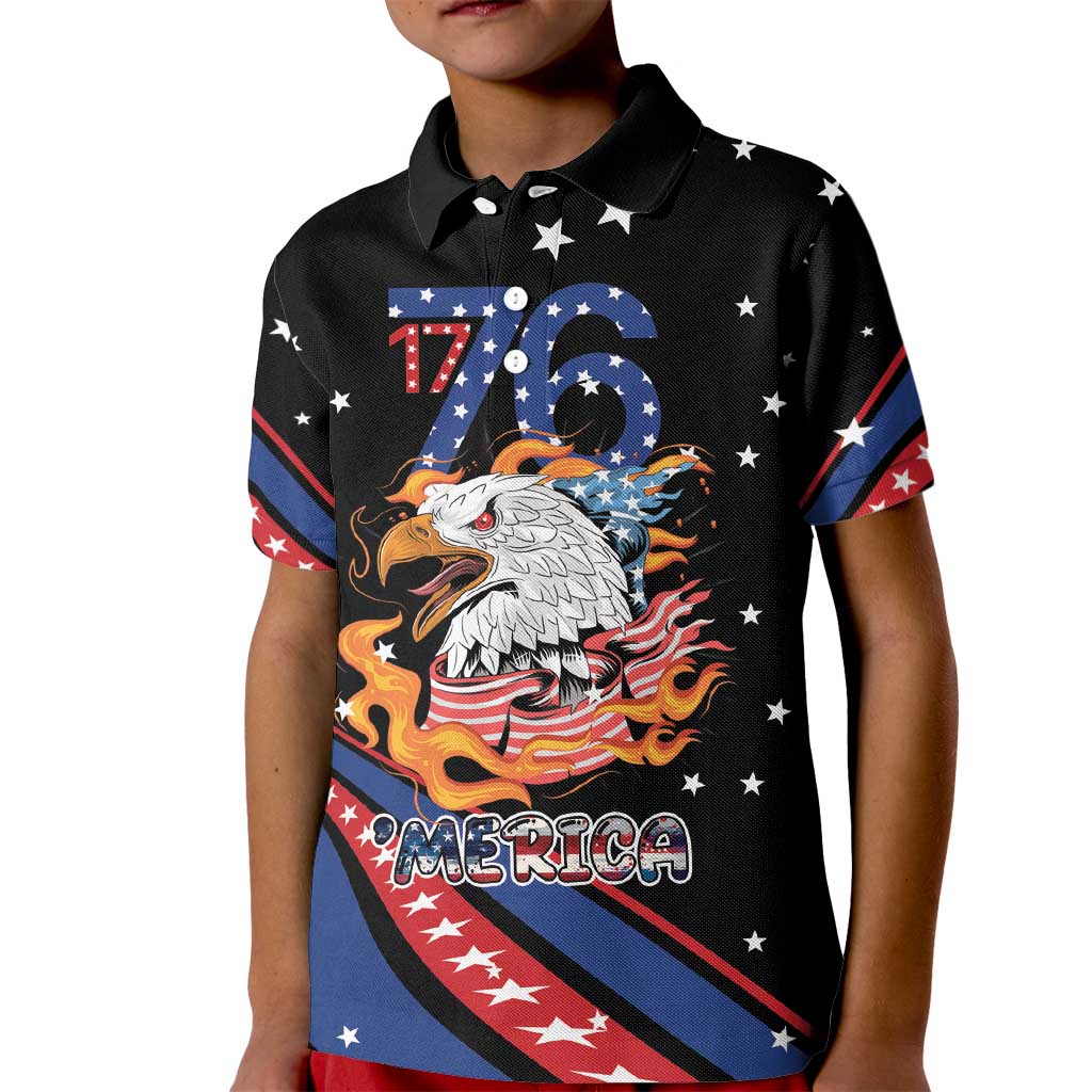 Personalized America History Began 4th of July Kid Polo Shirt Fire Bald Eagle US Flag