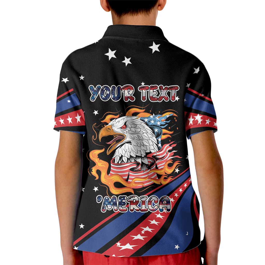 Personalized America History Began 4th of July Kid Polo Shirt Fire Bald Eagle US Flag