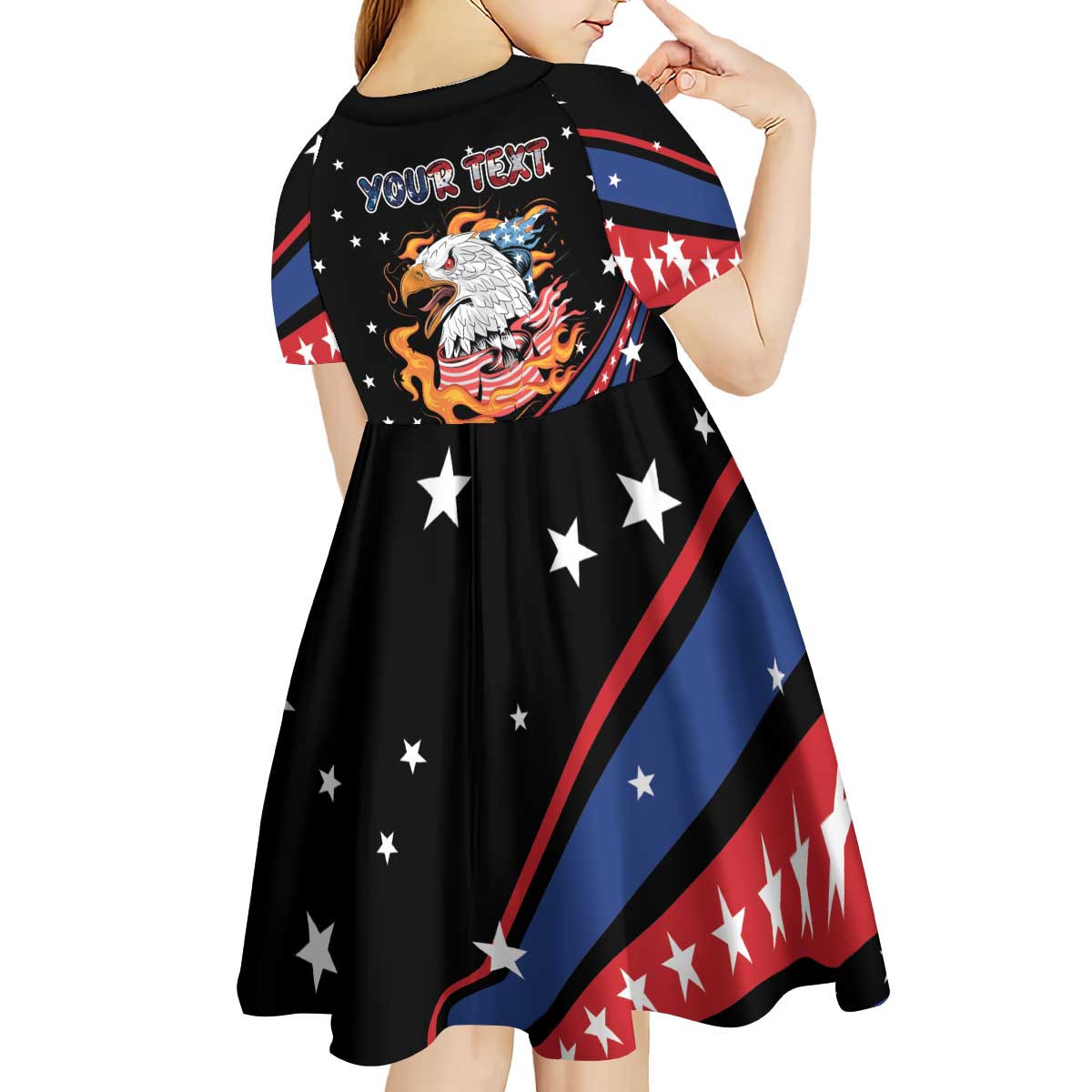 Personalized America History Began 4th of July Kid Short Sleeve Dress Fire Bald Eagle US Flag