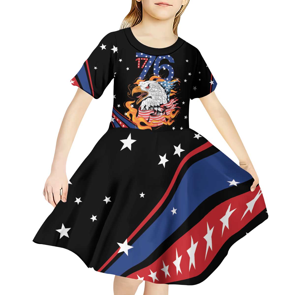 Personalized America History Began 4th of July Kid Short Sleeve Dress Fire Bald Eagle US Flag