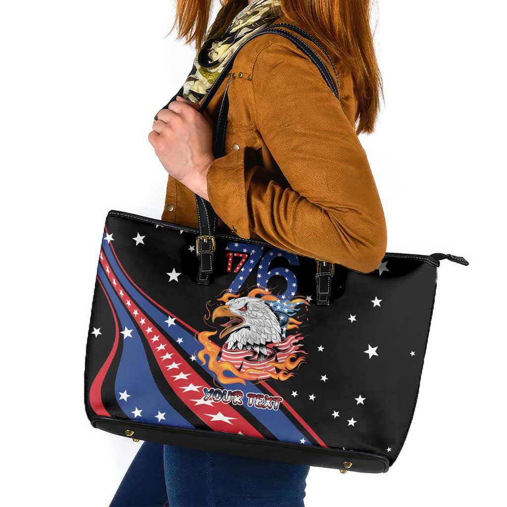 Personalized America History Began 4th of July Leather Tote Bag Fire Bald Eagle US Flag