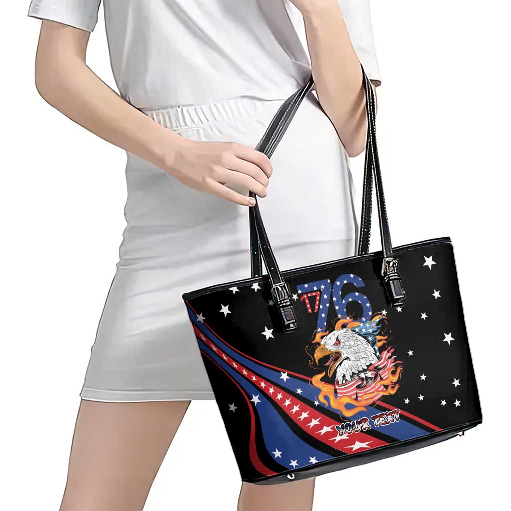 Personalized America History Began 4th of July Leather Tote Bag Fire Bald Eagle US Flag