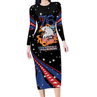 Personalized America History Began 4th of July Long Sleeve Bodycon Dress Fire Bald Eagle US Flag