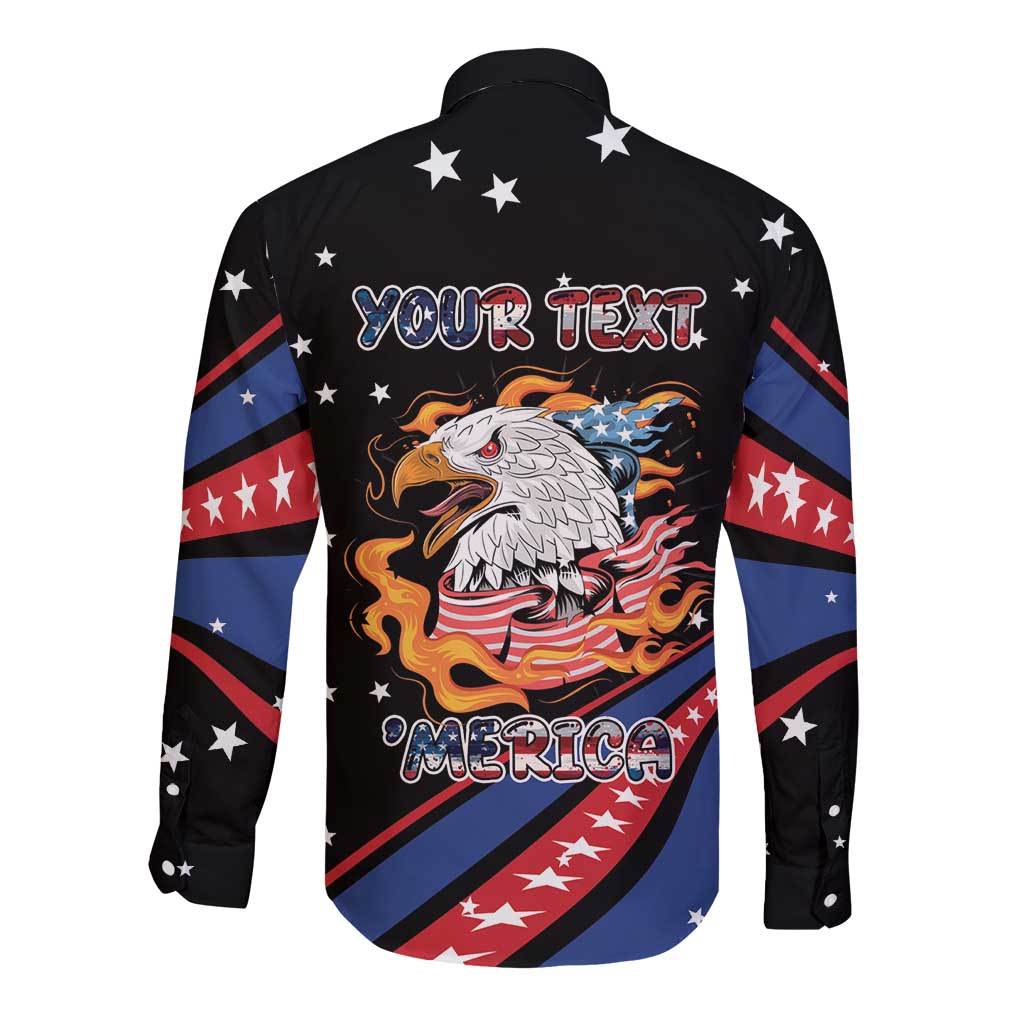 Personalized America History Began 4th of July Long Sleeve Button Shirt Fire Bald Eagle US Flag