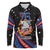 Personalized America History Began 4th of July Long Sleeve Polo Shirt Fire Bald Eagle US Flag