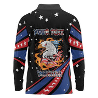 Personalized America History Began 4th of July Long Sleeve Polo Shirt Fire Bald Eagle US Flag