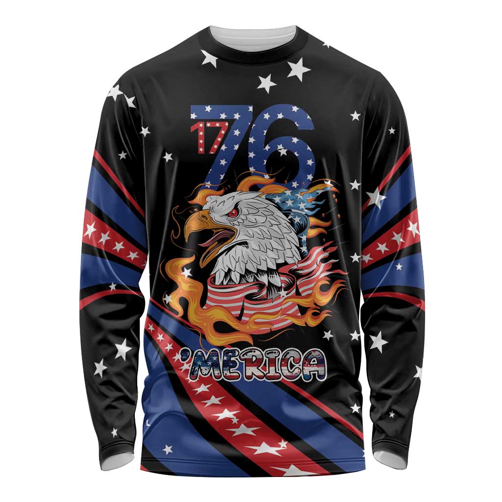 Personalized America History Began 4th of July Long Sleeve Shirt Fire Bald Eagle US Flag