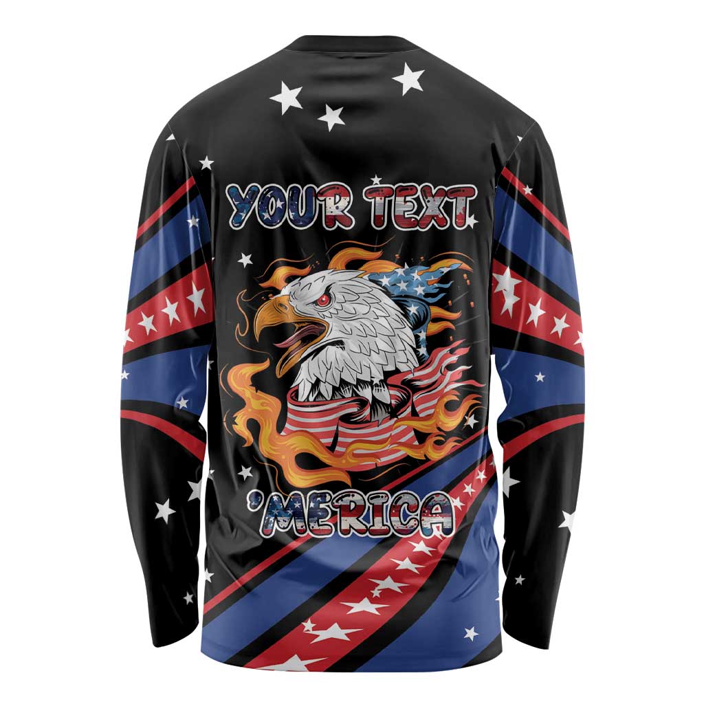 Personalized America History Began 4th of July Long Sleeve Shirt Fire Bald Eagle US Flag