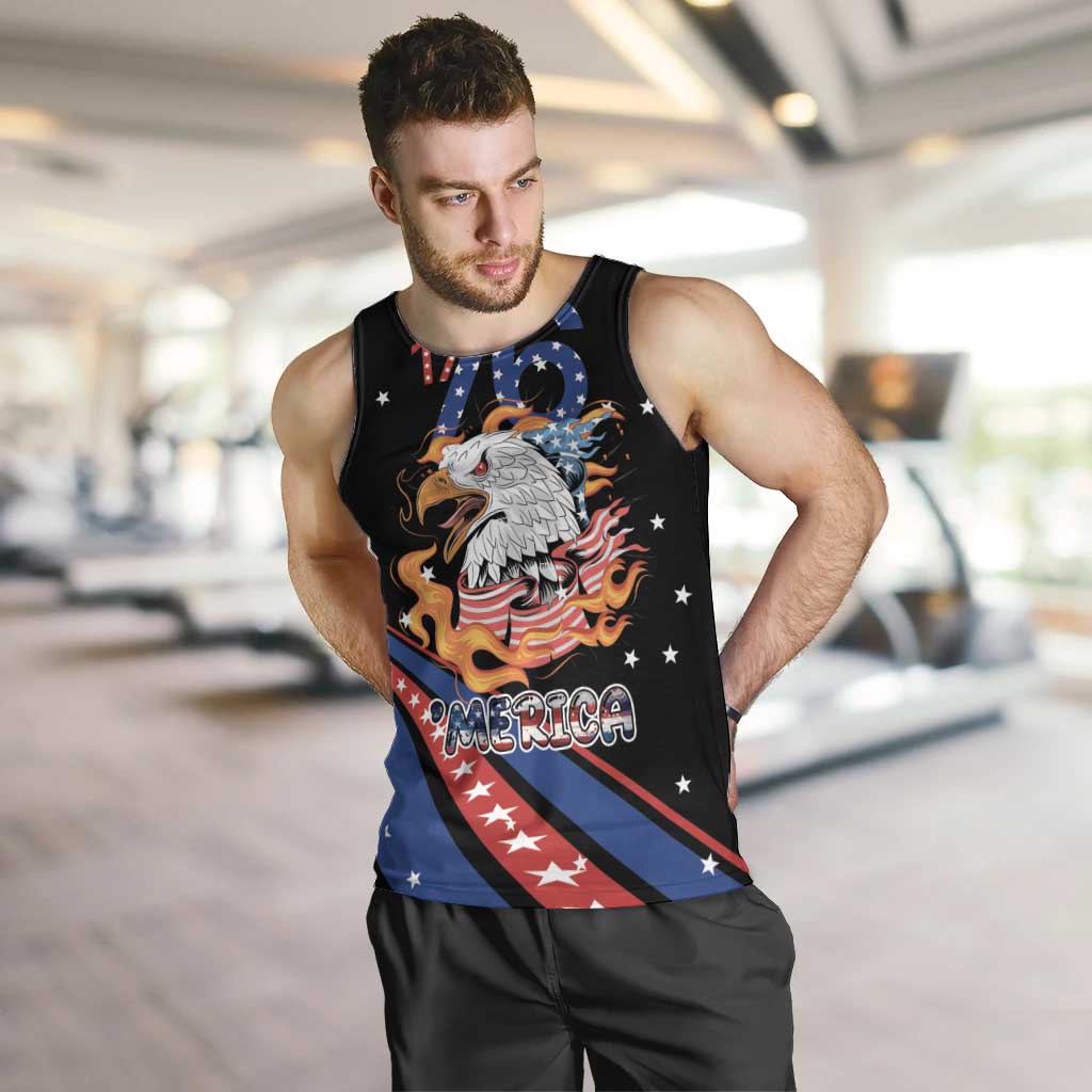 Personalized America History Began 4th of July Men Tank Top Fire Bald Eagle US Flag