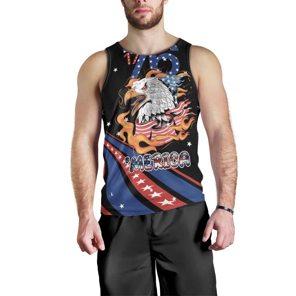 Personalized America History Began 4th of July Men Tank Top Fire Bald Eagle US Flag