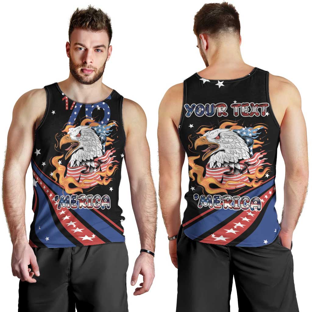 Personalized America History Began 4th of July Men Tank Top Fire Bald Eagle US Flag
