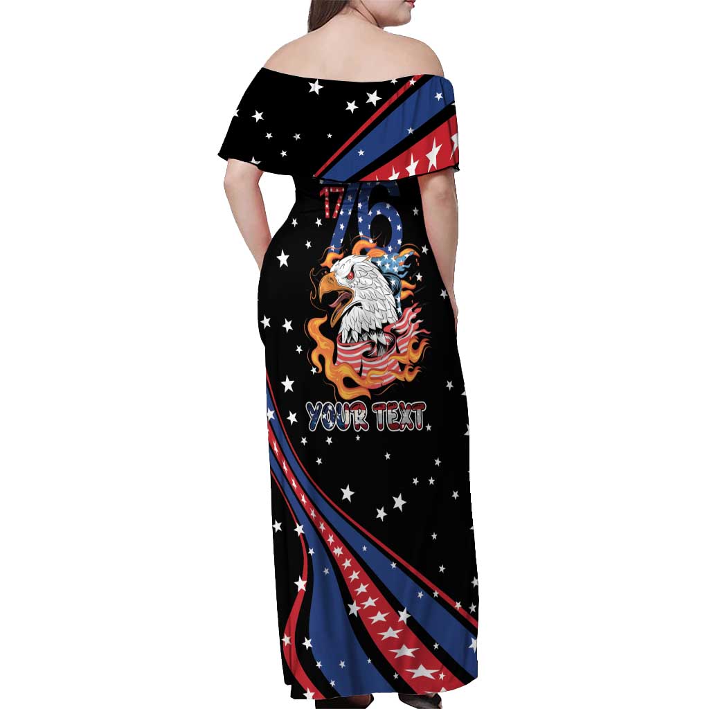 Personalized America History Began 4th of July Off Shoulder Maxi Dress Fire Bald Eagle US Flag