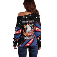 Personalized America History Began 4th of July Off Shoulder Sweater Fire Bald Eagle US Flag