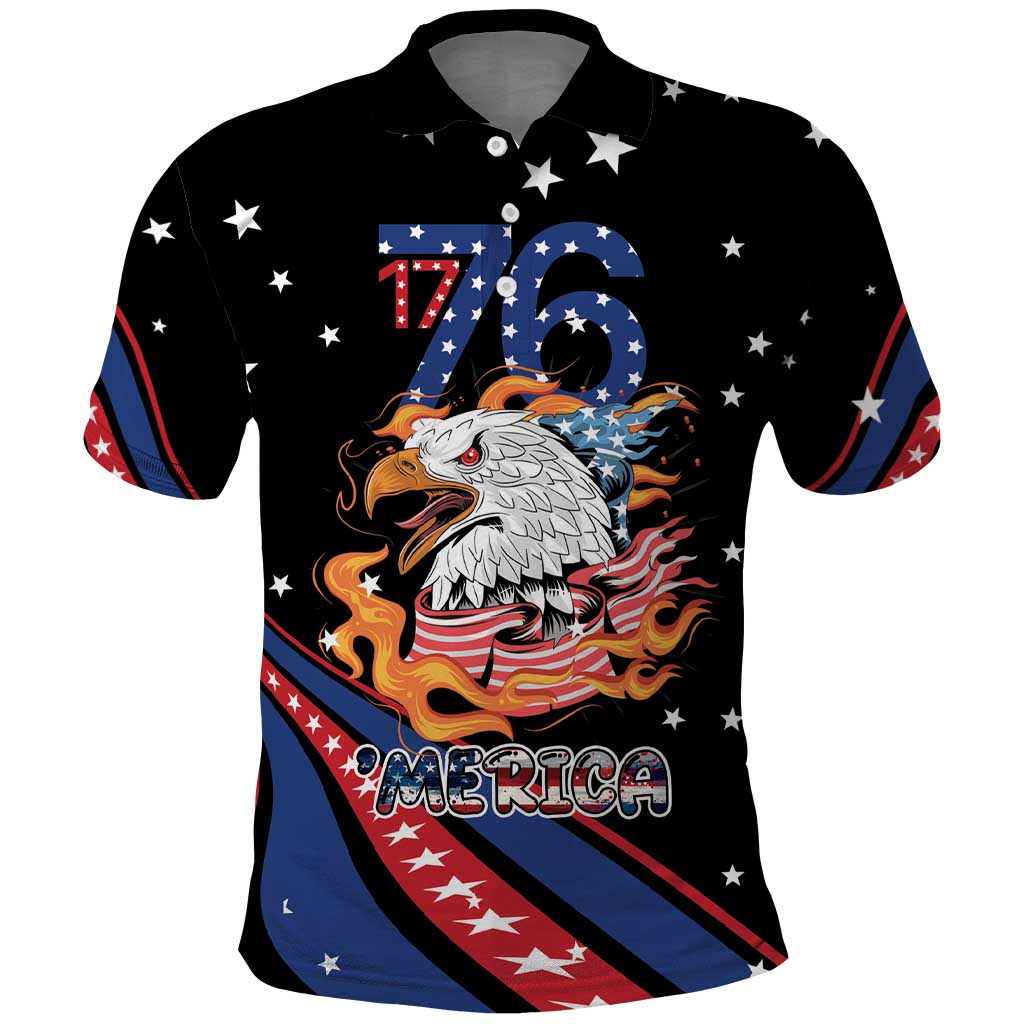 Personalized America History Began 4th of July Polo Shirt Fire Bald Eagle US Flag