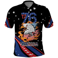 Personalized America History Began 4th of July Polo Shirt Fire Bald Eagle US Flag
