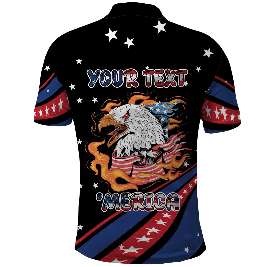 Personalized America History Began 4th of July Polo Shirt Fire Bald Eagle US Flag