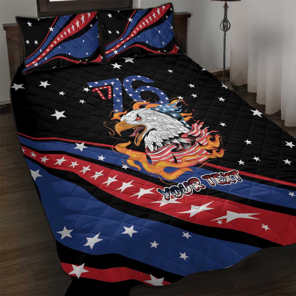 Personalized America History Began 4th of July Quilt Bed Set Fire Bald Eagle US Flag