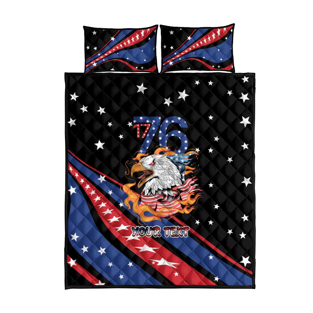 Personalized America History Began 4th of July Quilt Bed Set Fire Bald Eagle US Flag