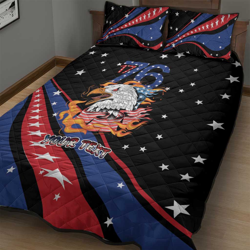 Personalized America History Began 4th of July Quilt Bed Set Fire Bald Eagle US Flag